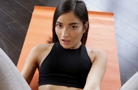 Slim teen Emily Willis changes into crotchless yoga pants for sex with stepbro