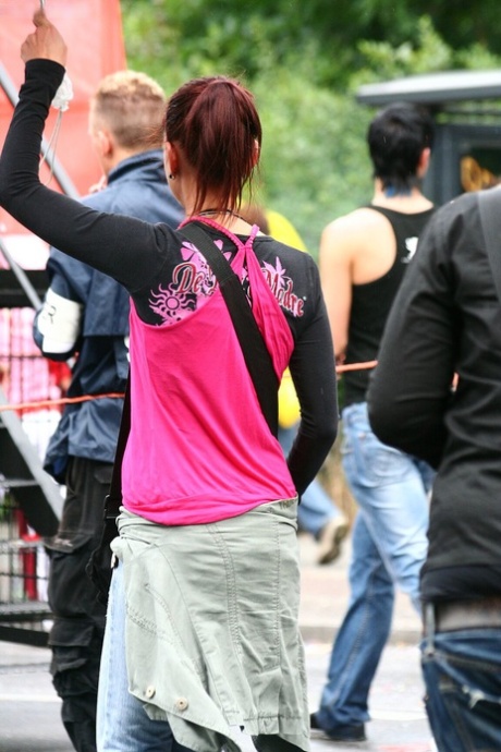 Teen girls at a street party are secretly recorded by a public voyeur