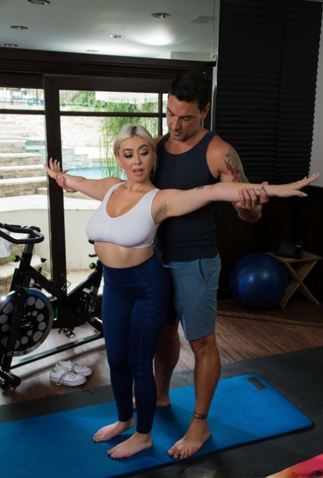 Lovely blonde with big tits Chloe Surreal fucks her muscular gym instructor