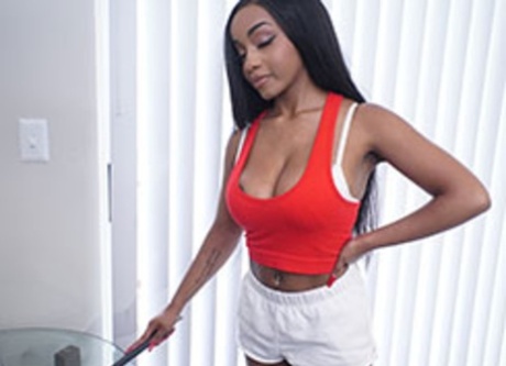 Cute amateur with big tits Lily Starfire gets her ebony pussy fucked in POV