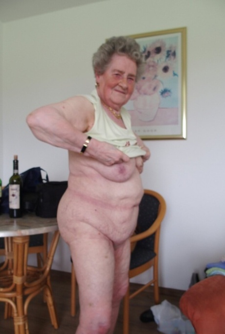 Curly-haired granny Pitschka flaunts her saggy tits in her compilation