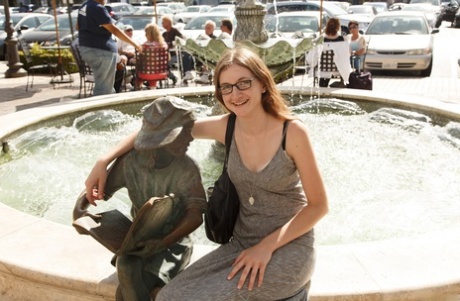 Amateur nerd Patience Dolder secretly shows her tits and ass in public