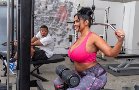Sexy Latina BBW Kailani Kai sucks and fucks a big black cock in the gym